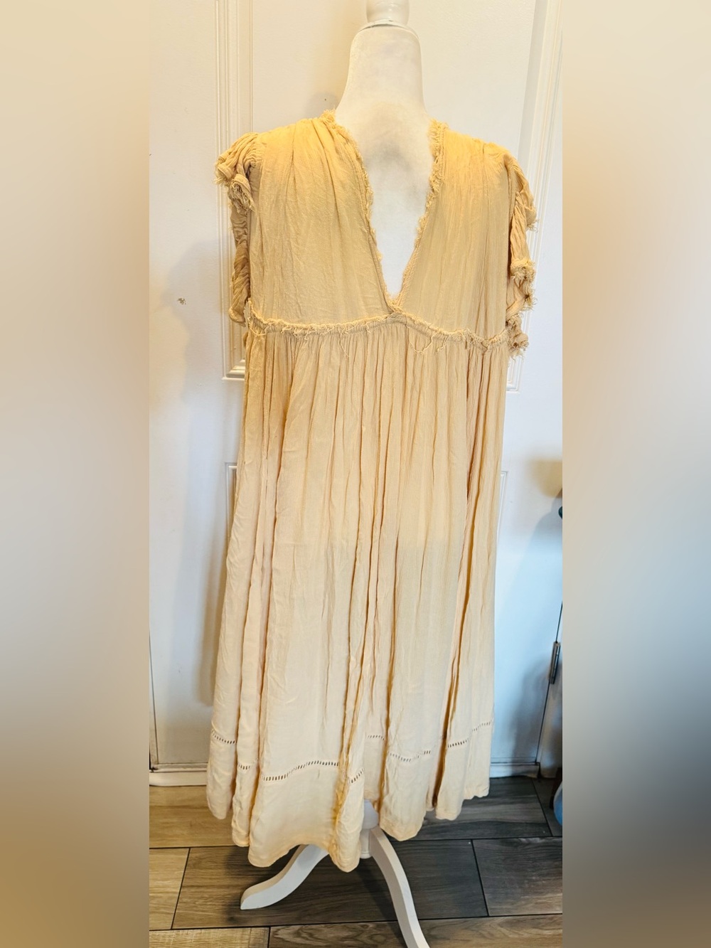Free People Will Wait For You Midi Embroidered cream dress Boho size L Like New - Picture 3 of 13